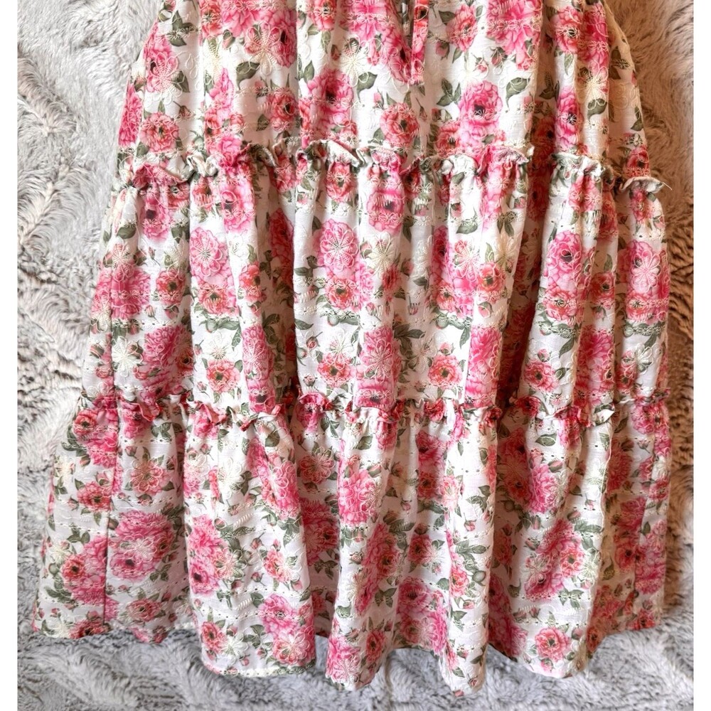Just Me Dress Size Large Mini Floral Pink Lined Cottagecore Flutter Sleeve - Picture 6 of 16